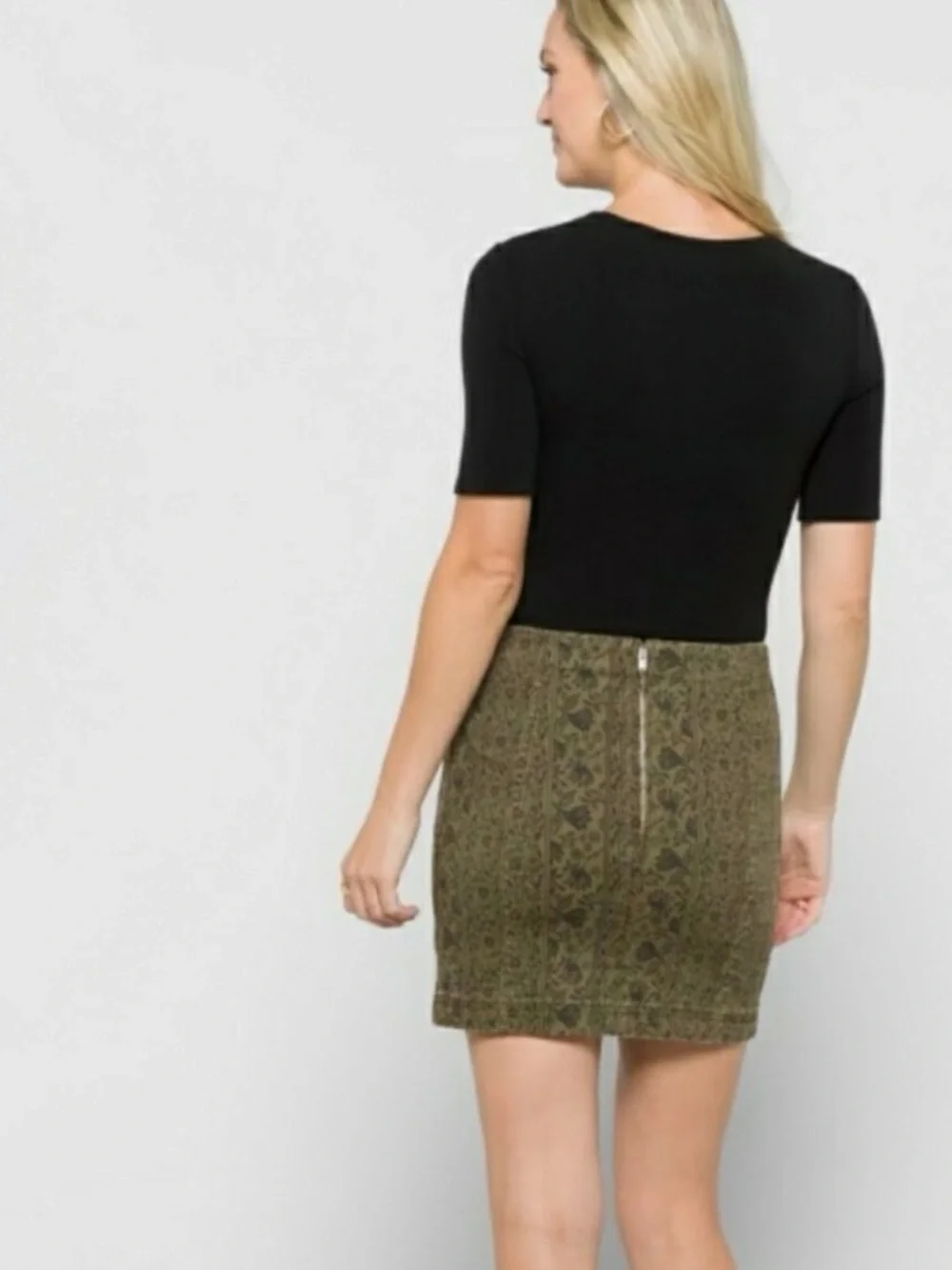 Free People Modern Femme Floral Print Denim Mini Skirt Sz 10
